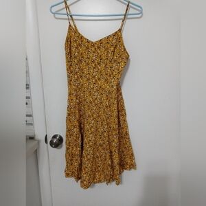 Old Navy Floral Mustard Yellow V Neck smocked Back Summer Cami Dress M Easter